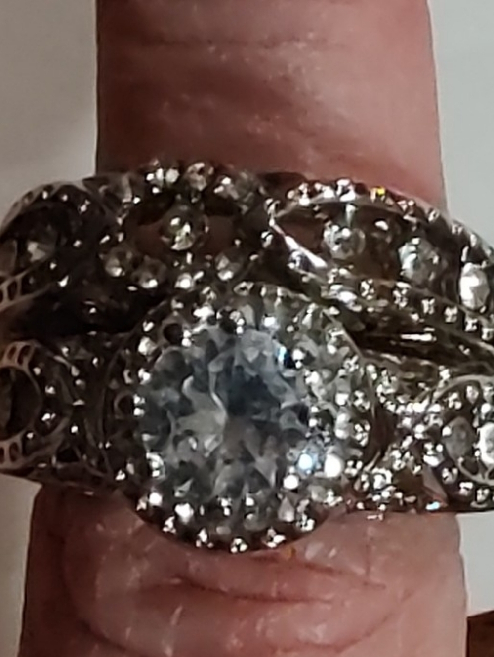 Ring Silver Clear Crystal Halo Engagement Ring Set- Women Jewelry